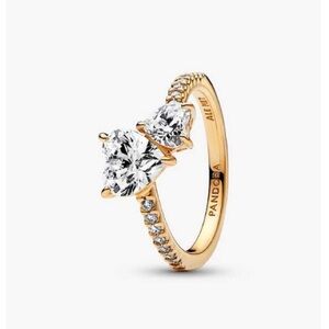 Pandora Double Hearts Sparkling Ring 
Gold tone